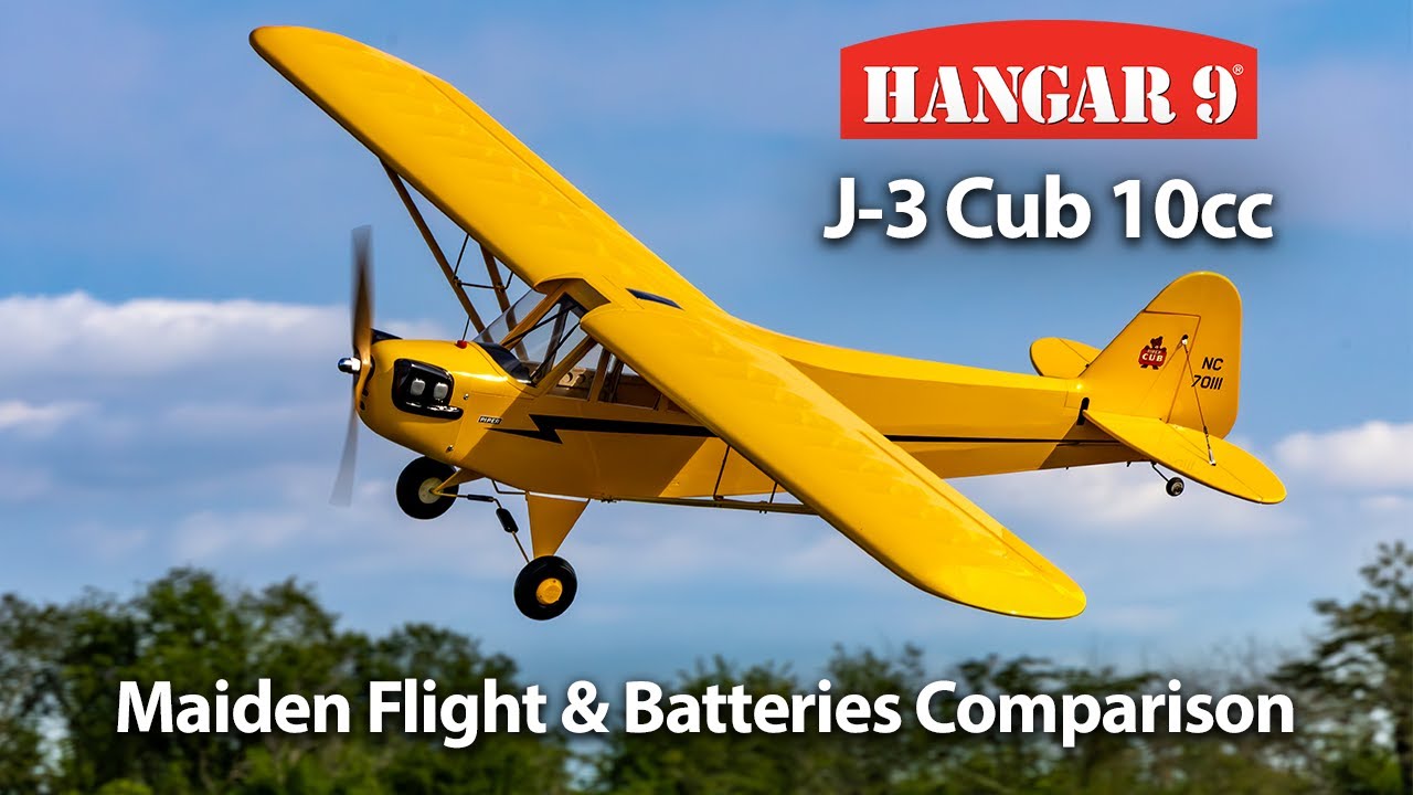 Hangar 9 J-3 Cub 10cc Maiden Flight and Batteries Comparison