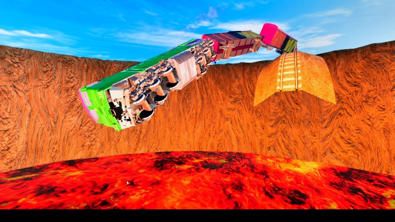 Train and Giant Volcano #6 - Cars and Trains- BeamNG.Drive