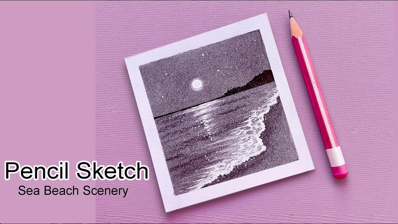Pencil Sketch for beginners -  Step by step  sea beach scenery drawing