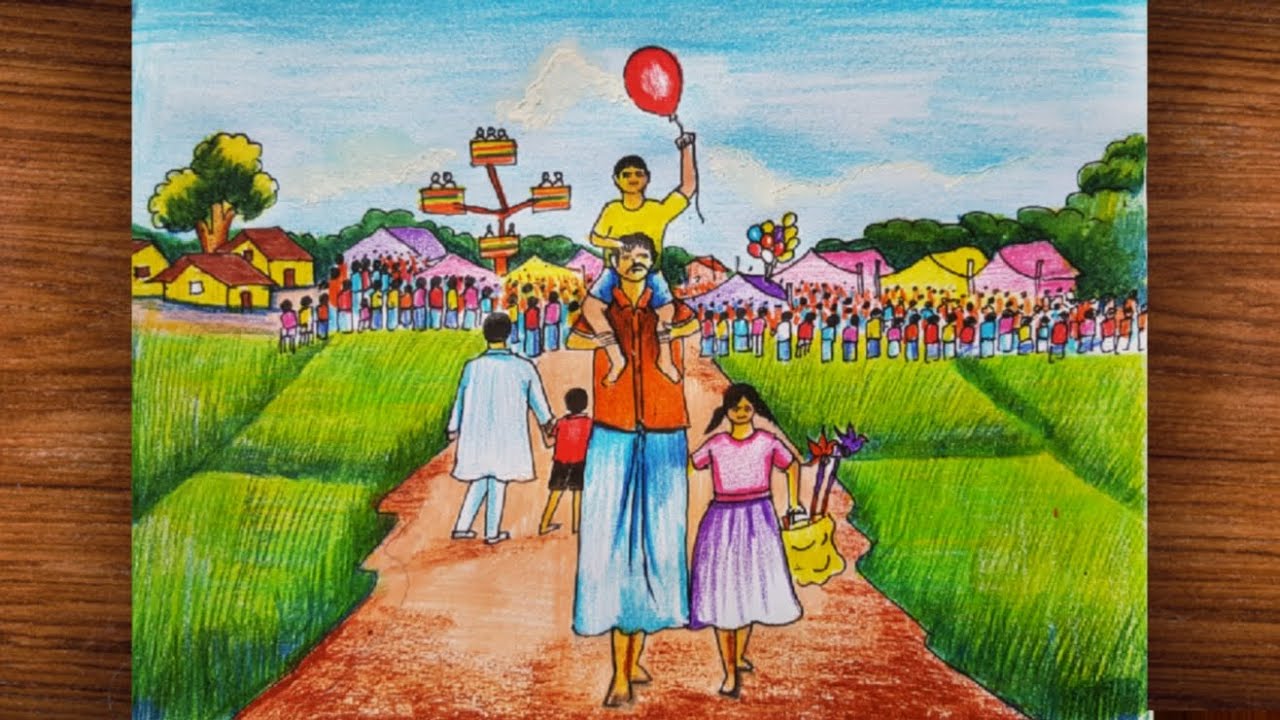Boishakhi Mela Drawing 😍 || বৈশাখী মেলার দৃশ্য আকাঁ 🎈🎉
