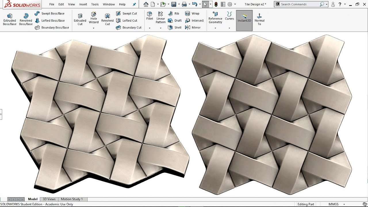 Exercise 78: How to make a 'Interlocking Tile Design' in Solidworks 2018