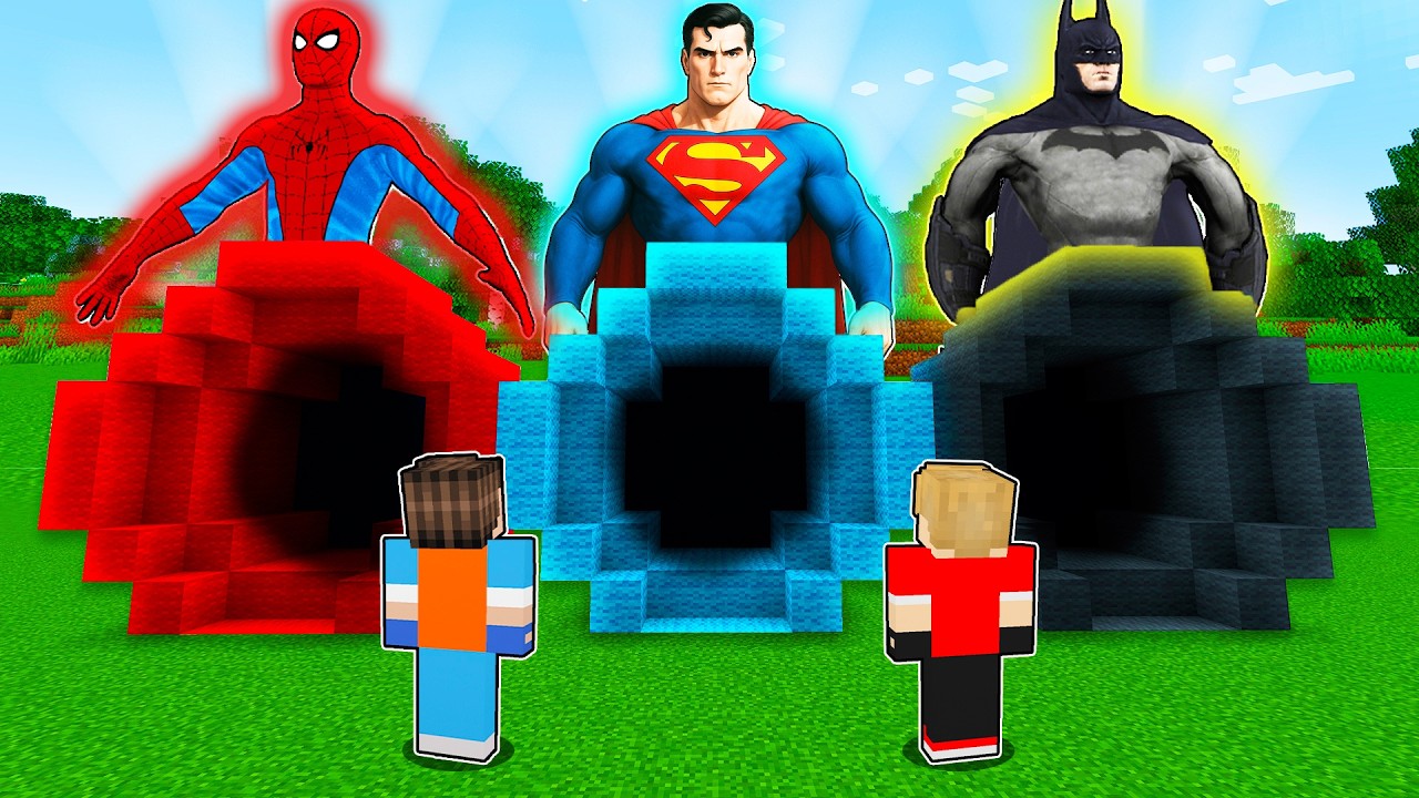 DON'T ENTER THE WRONG HEROES TUNNEL IN MINECRAFT!! (Superman, Spiderman, Batman)