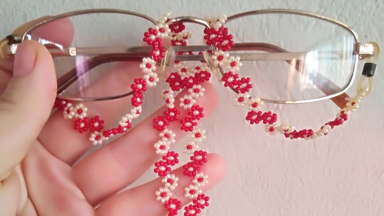 Çapraz çiçekli gözlük ipi/Zigzag çiçekli bileklik/Dıy/beaded braclet /Çiçekli kolye