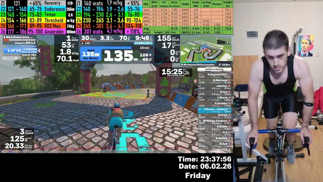Zwift Cycling Workout Live Stream in 2K 1440p 6.02.2026 zv