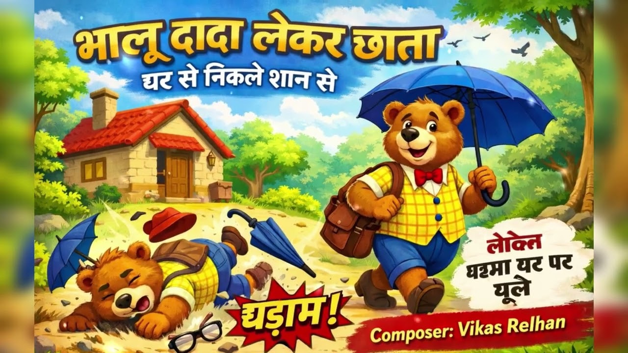 भालू दादा लेकर छाता | Kids Rhymes/Childern Songs | Vikas Ki Paathshala 