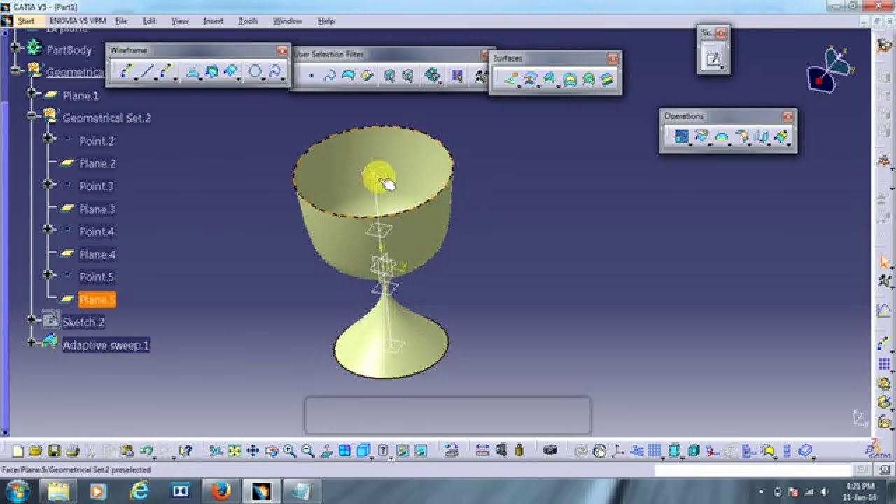 Catia | Surfacing | Wine Glass Tutorial | Using Adaptive Sweep