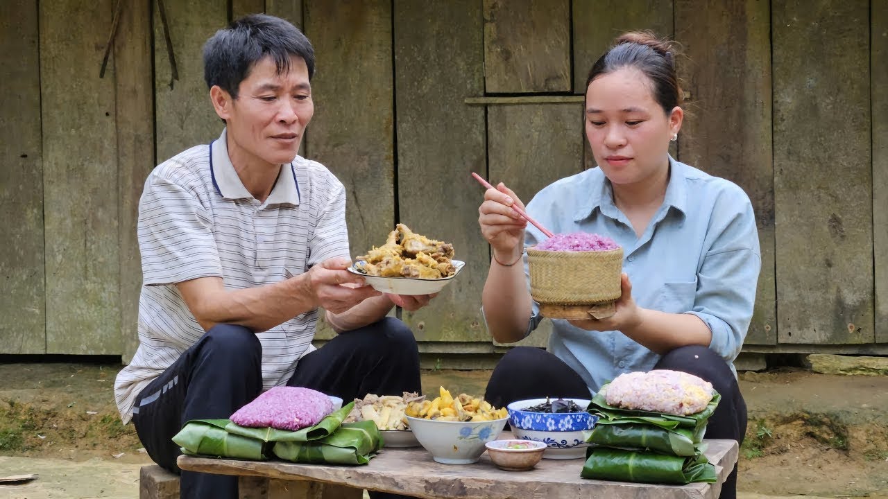 Farm Meal Process: How to Cook Sticky Rice, Braised Pork and Vegetable Soup - Enjoy with My Dad