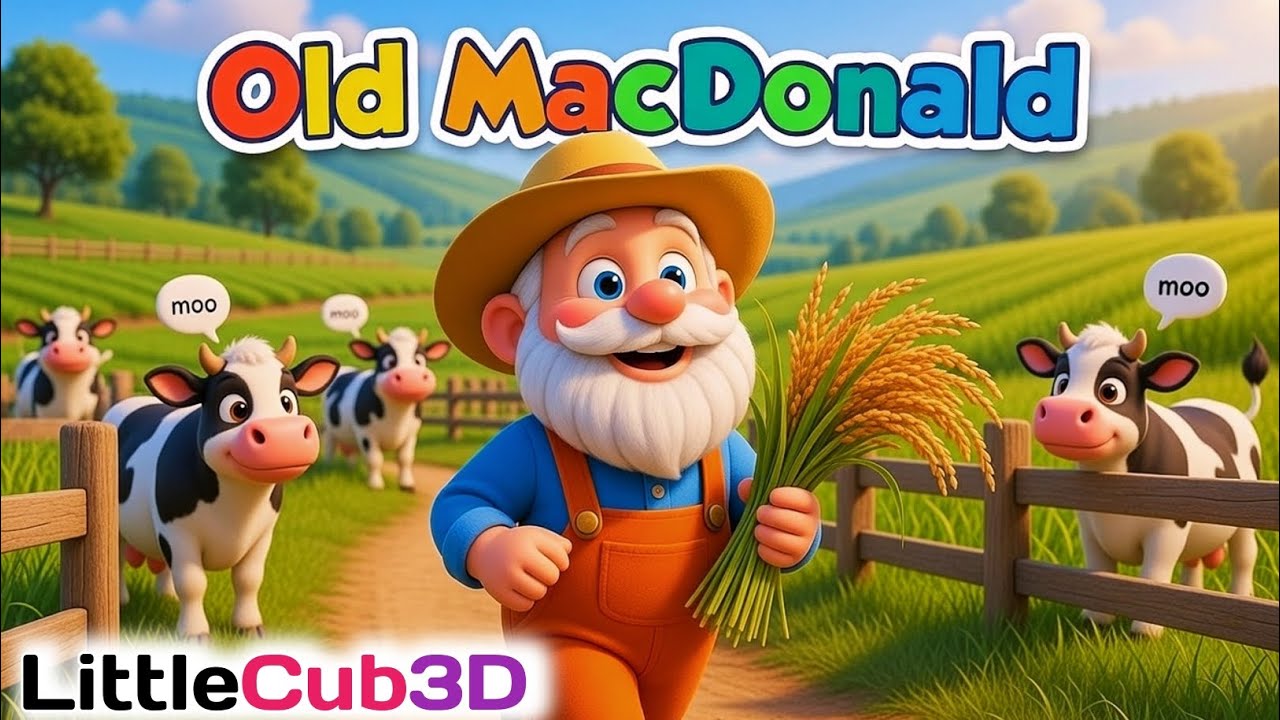 Old MacDonald Had a Farm 🌾🐄 | 3D Cartoon Farming Song for Kids | E-I-E-I-O