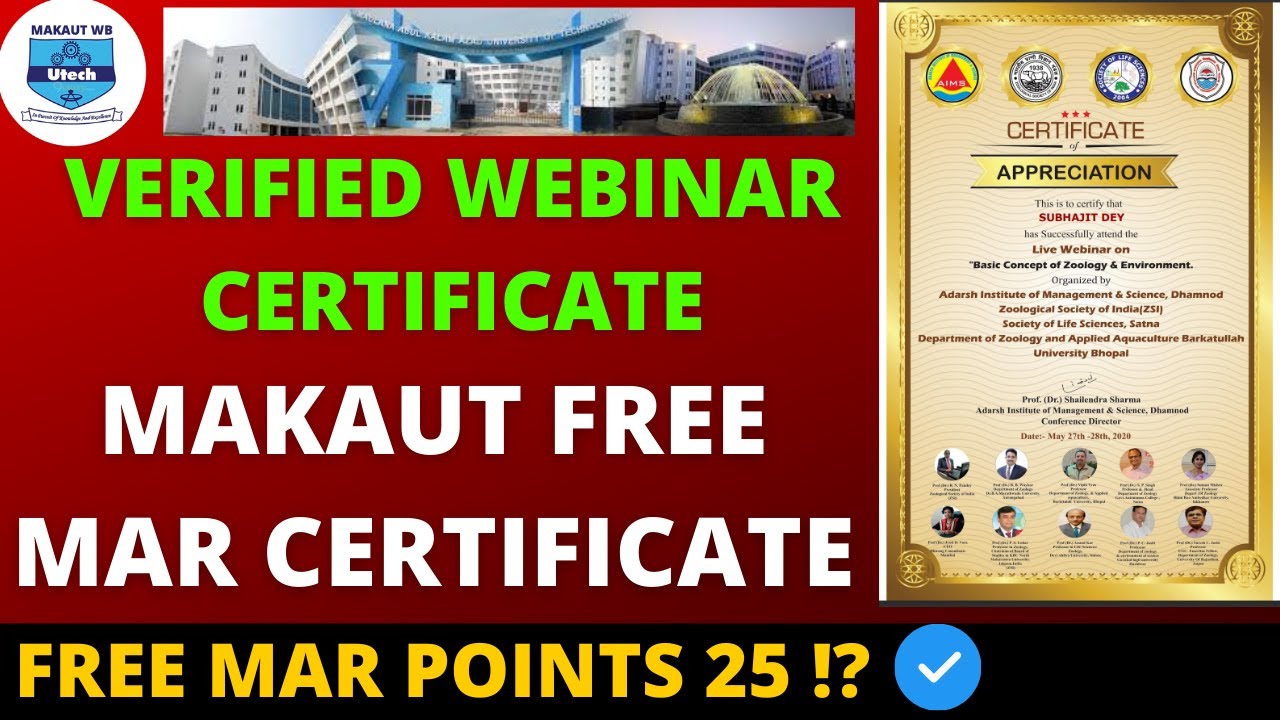 Makaut Free MAR Certificate |  Webinar Certificate Free |  Makaut Free MAR Points | Free Certificate
