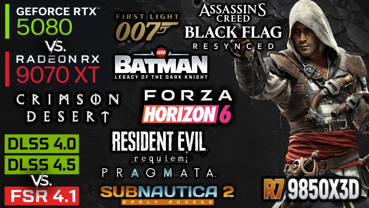 RTX 5080 против RX 9070 XT | DLSS 4 и 4.5 против FSR 4.1 | R7 9850X3D | 4K/1440p/1080p | Тестиров...