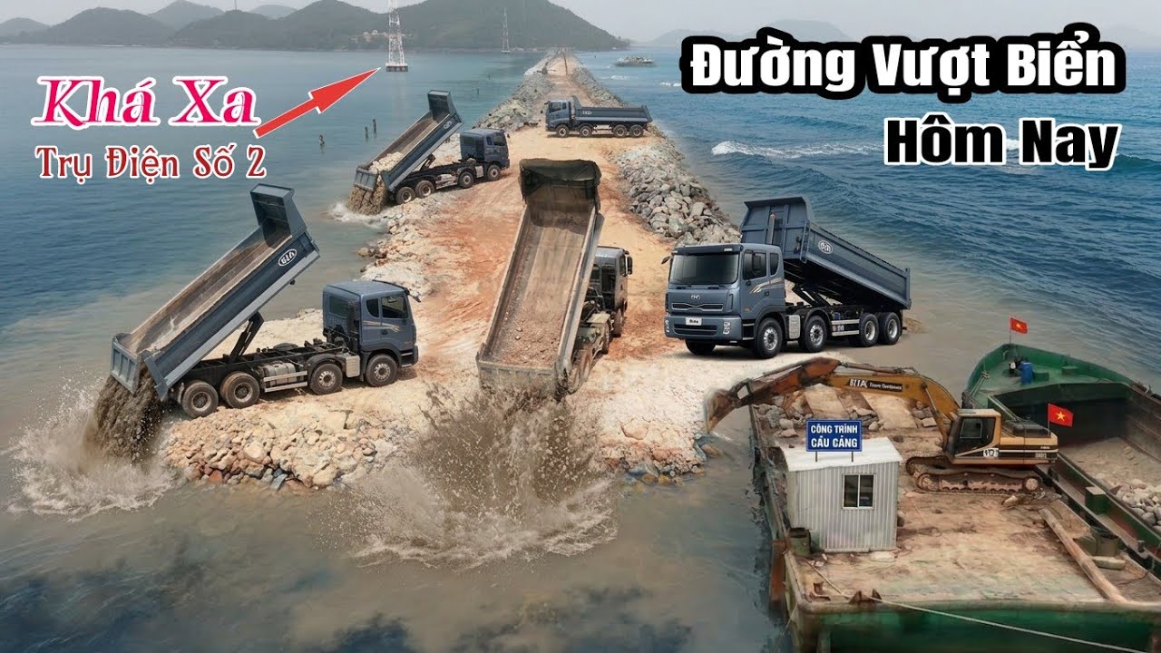 Đường Vượt Biển Hà Tiên-Đã Hơn Trụ Điện Thứ 2 Rất Xa,Mỗi Ngày Thêm Vài Mét 