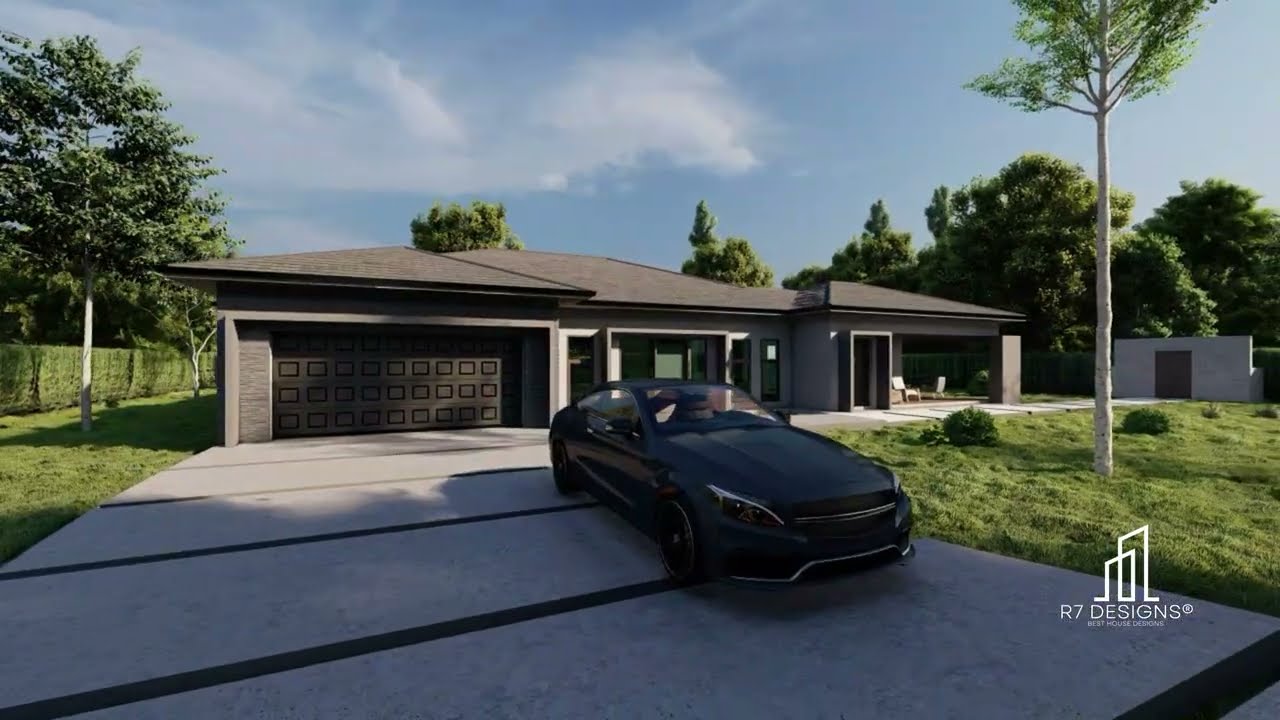 Hip roof house design - 3 bedroom plan