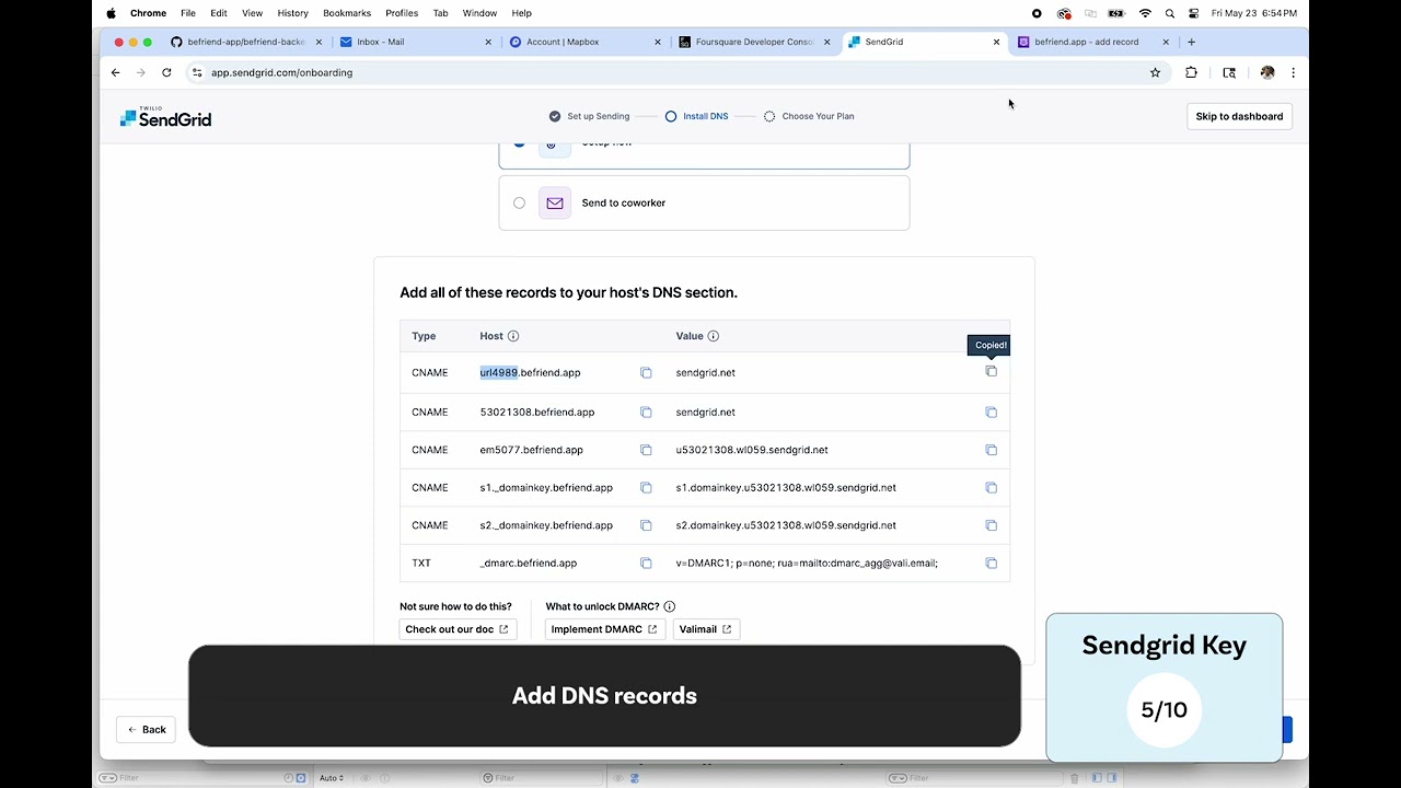 Befriend Developer: Sendgrid API Key Setup