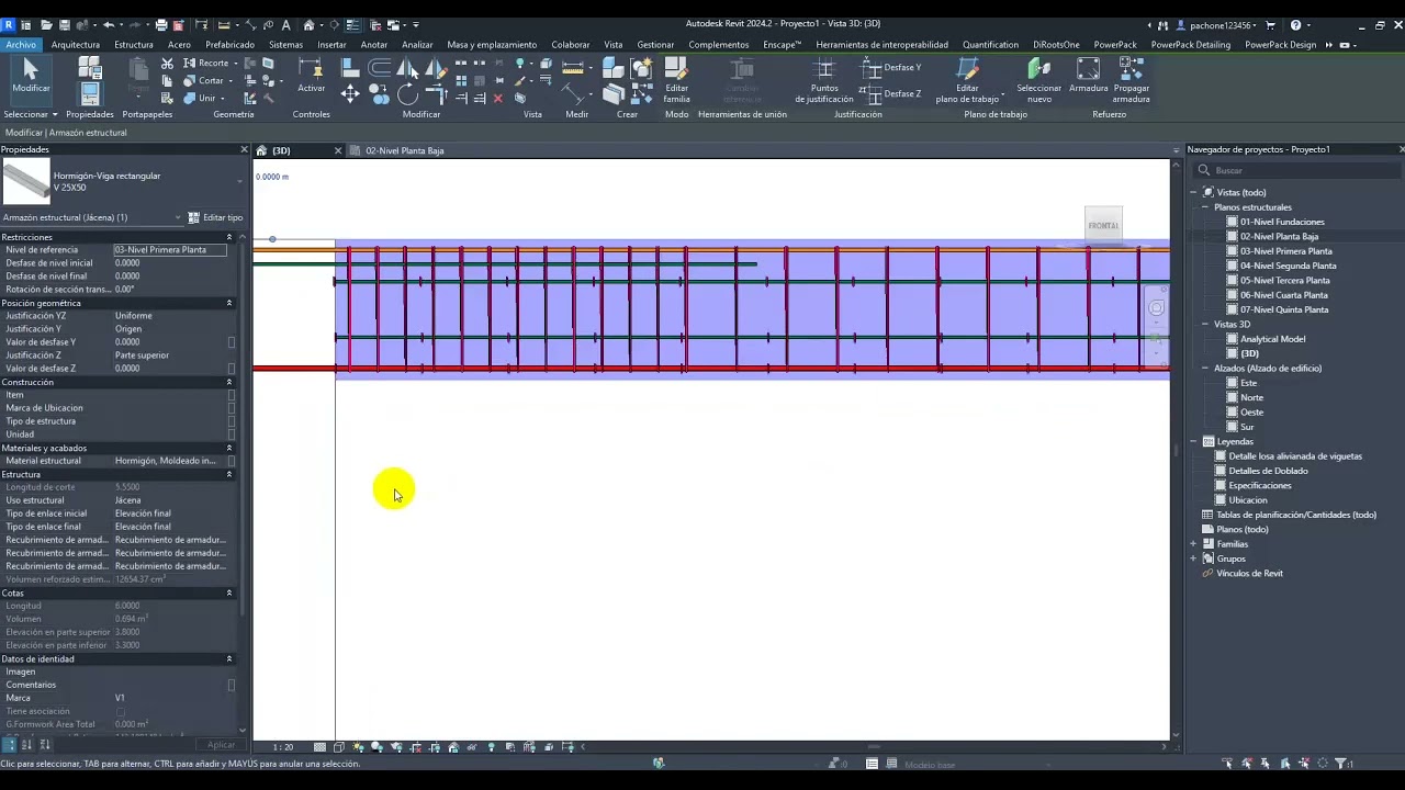 Armado de vigas continuas con Revit2024 y GraitecPowerPack