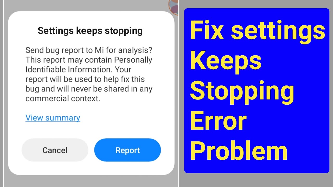Fix Settings Keeps Stopping Send Bug Report to Mi for Analysis Problem Solve।Mi Settings Stopping