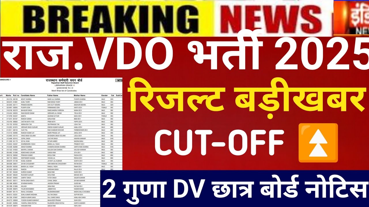Rajasthan vdo result 2025/vdo cut-off 2025/rssb vdo safe score /rssb vdo Answerkey2025/vdo result