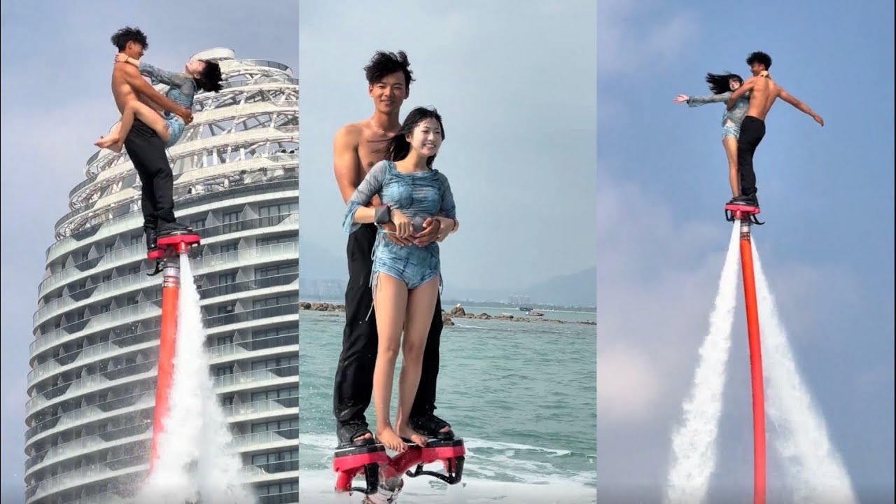 Flyboard ride is so fun😝💃#2214 💦Woman enjoying fly on water #extremesports  #flyboard  