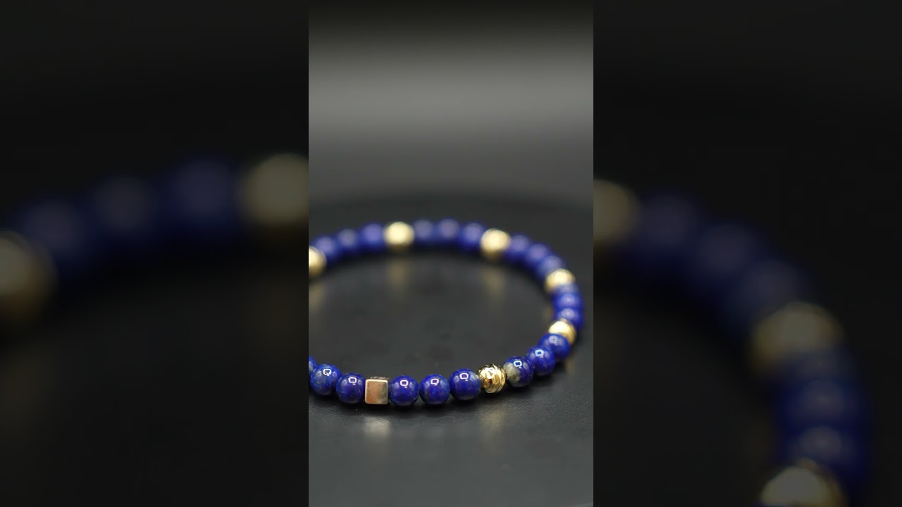 Bracciale Lapislazzuli 6 mm in Argento Sterling 925 Placcato Oro &ndash; Handmade Grace