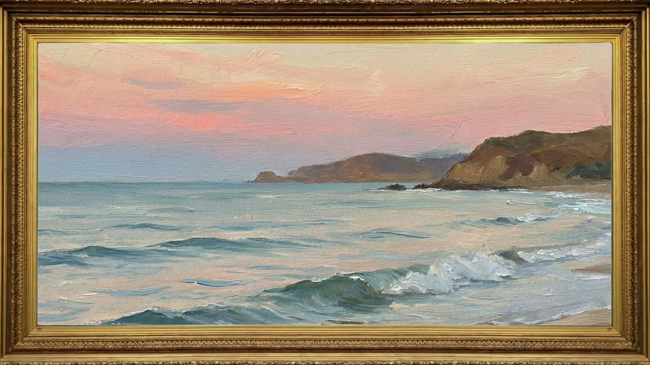 Soft Pastel Ocean View | Framed Oil Painting Art TV Background | Screensaver 2 Hours