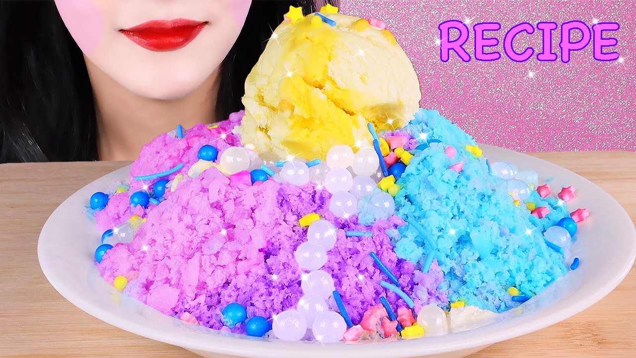 ASMR 💦RECIPE *POPPING CANDY SHAVED ICE, CORN ICE CREAM 초간단 갤럭시 팝핑캔디 빙수 만들기,배라 신메뉴 초당옥수수 아이스크림 먹방