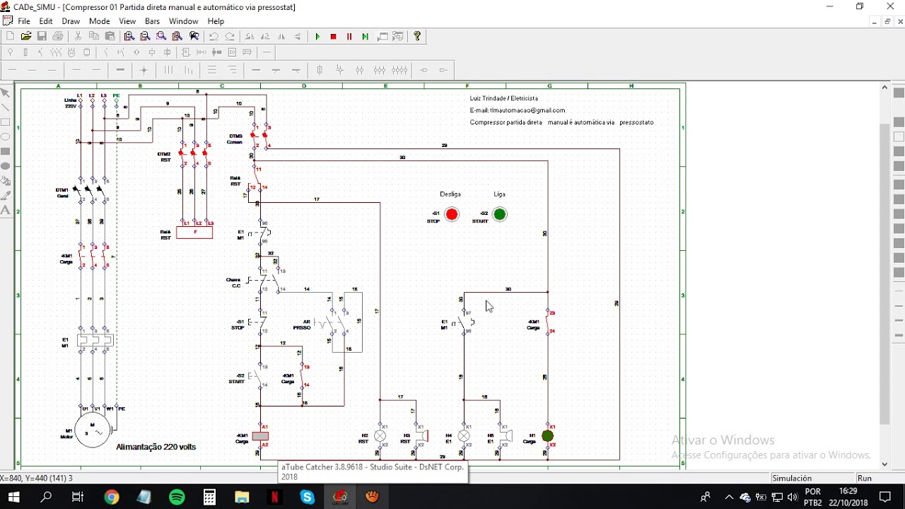 Compressor 01 partida direta manual é automática via pressostato no cade simu