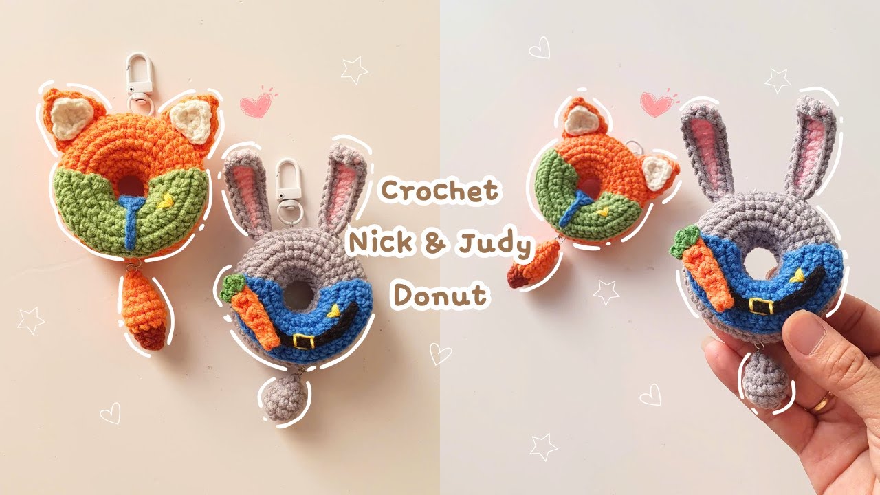 🐰Crochet Nick & Judy Donut Keychain Tutorial | Zootopia | A step-by-step tutorial 🦊
