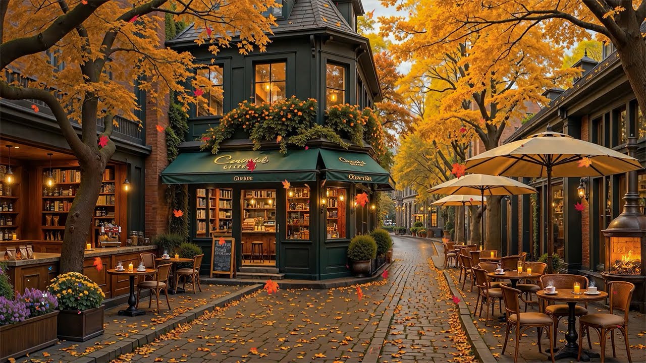 Warm September Fall Morning at Quiet Street Café Ambience 🍂 Relaxing Autumn Jazz Melody for Working