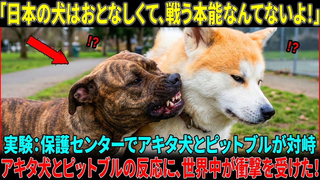 「日本の犬はおとなしくて、戦う本能なんてないよ！」――ブラジルの保護センターが秋田犬とピットブルの反応を比較した結果…その結末に誰もが驚いた！#海外の反応  #海外の話 #海外の感動話  #秋田犬