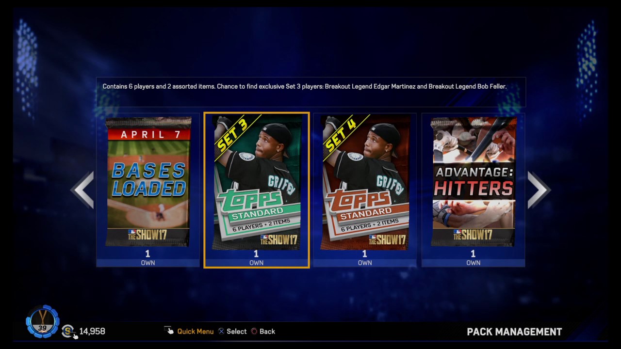 Break 3 Bases Loaded packs and more! Gold Pull MLB The Show 17