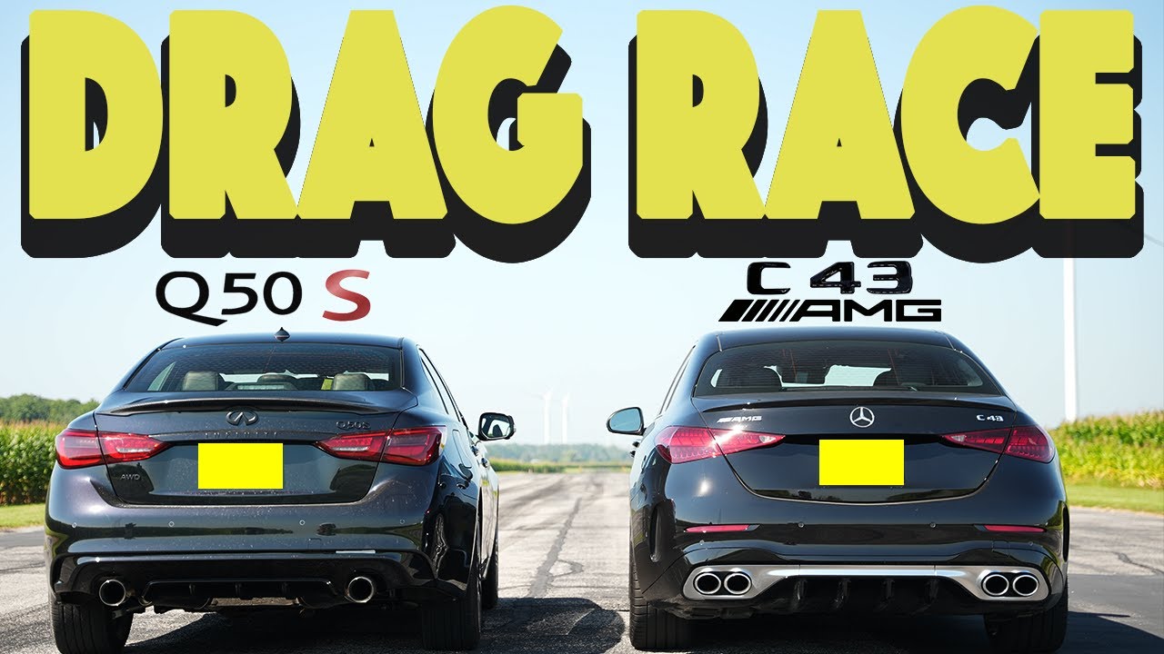 New Mercedes C43 AMG vs Infiniti Q50 RedSport, no replacement for displacement? Drag & Roll Race