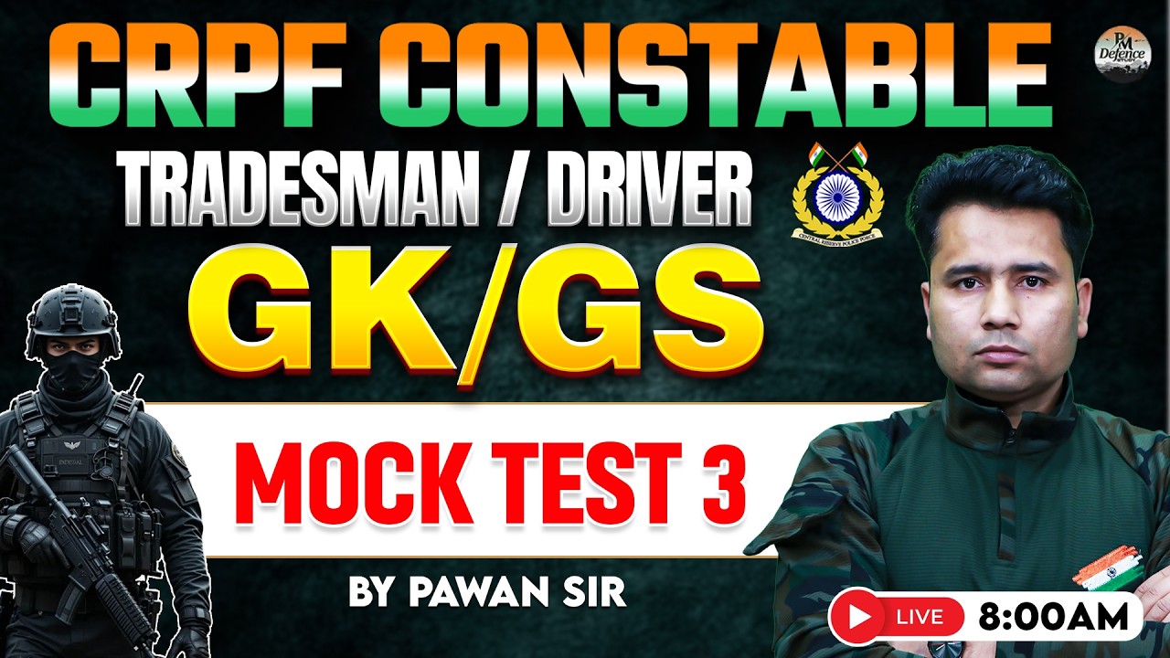 CRPF Constable, Tradesman, Driver 2026 GK GS Classes | CRPF GK GS Mock Test #3 | Pawan Moral Sir