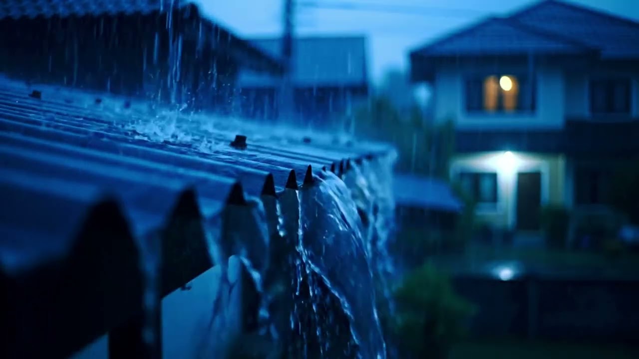 Heavy Night Rain ASMR on Tin Roof in Crowded Area, Soothing Rain Sounds for Deep Sleep Relief 120