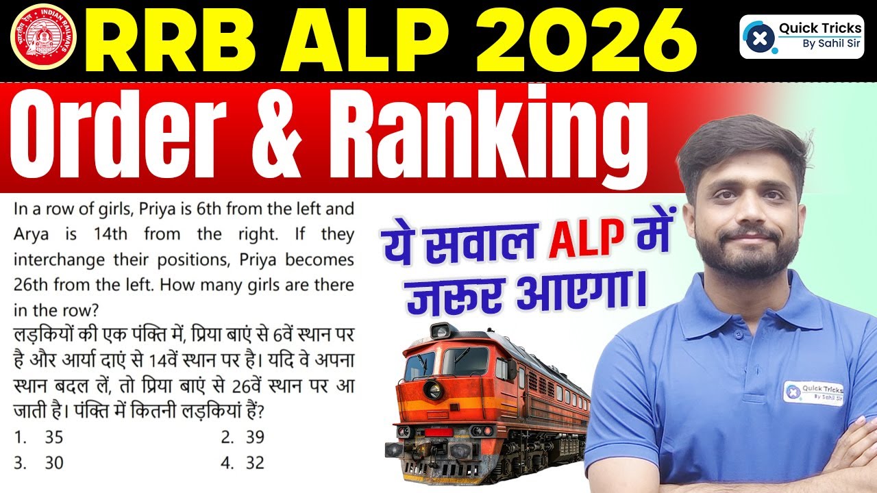 RRB ALP Reasoning 2026 | Order & Ranking Most Expected Question🔥| Lakshya sir