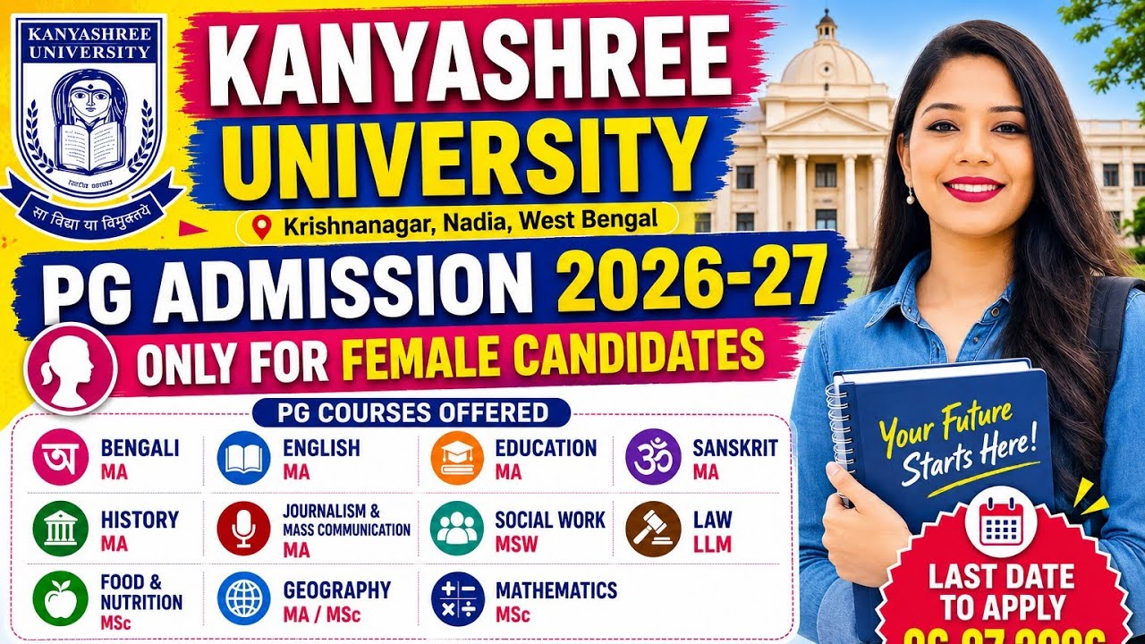 Kanyashree University PG Admission 2026 | All Courses, Eligibility, Last Date & Application Process 
