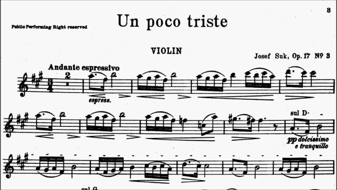 Trinity TCL Violin 2020-2023 Grade 8 B7 Suk Un Poco Triste Op.17 No.3 Sheet Music