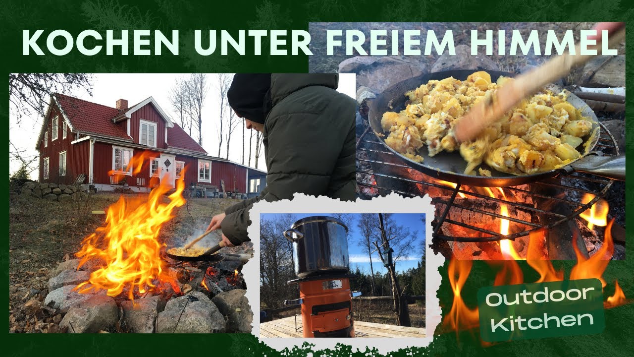 Outdoor-Küche: Kochen unter freiem Himmel am Lagerfeuer und mit dem Raketenofen