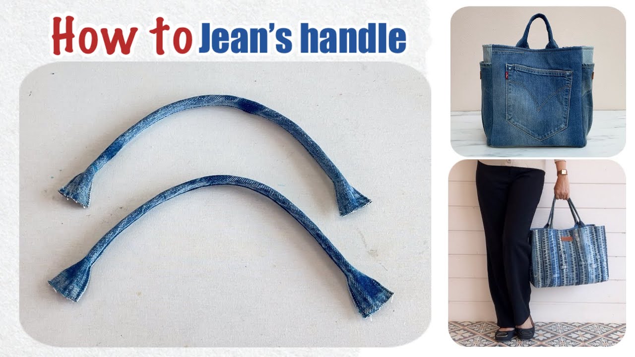 How to make denim handle from old jeans waistbands,sewing handbag tutorial