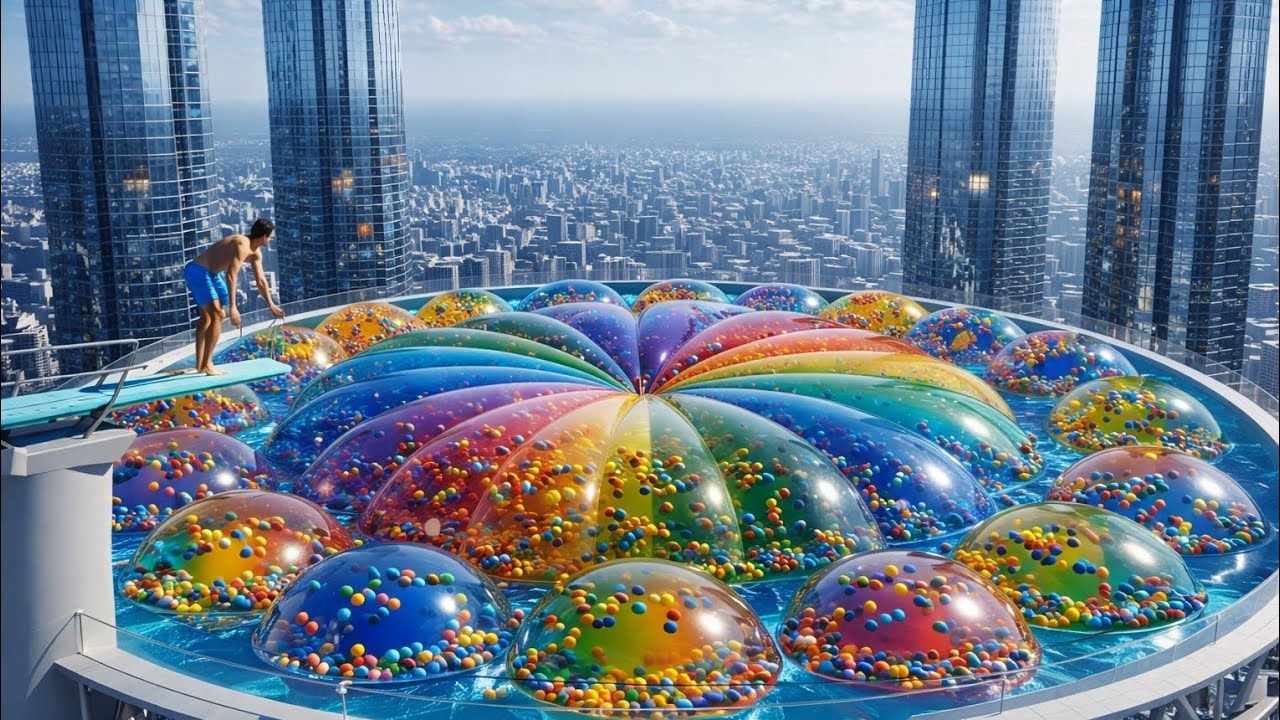 Man Jumps into Unreal Jelly Pool Between Skyscrapers 😮 Massive Wobble & Burst ASMR | Deep Nest ASMR