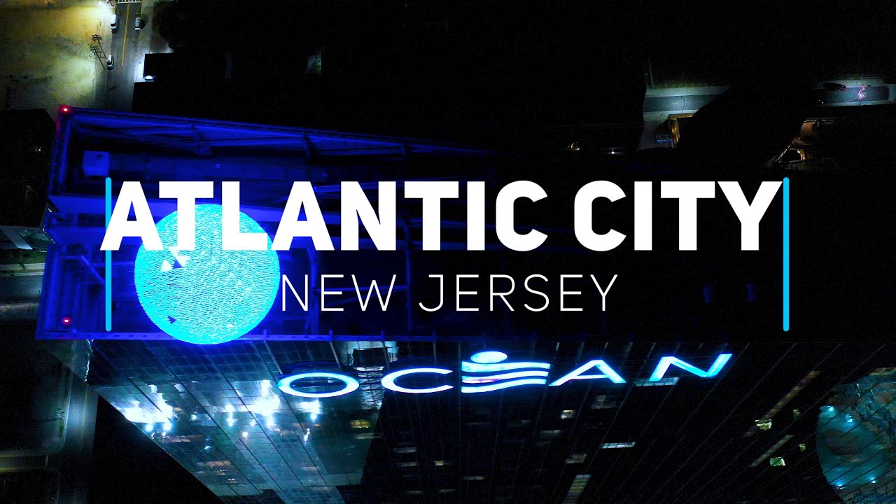 Atlantic city at night by drone | 4K aerial video
