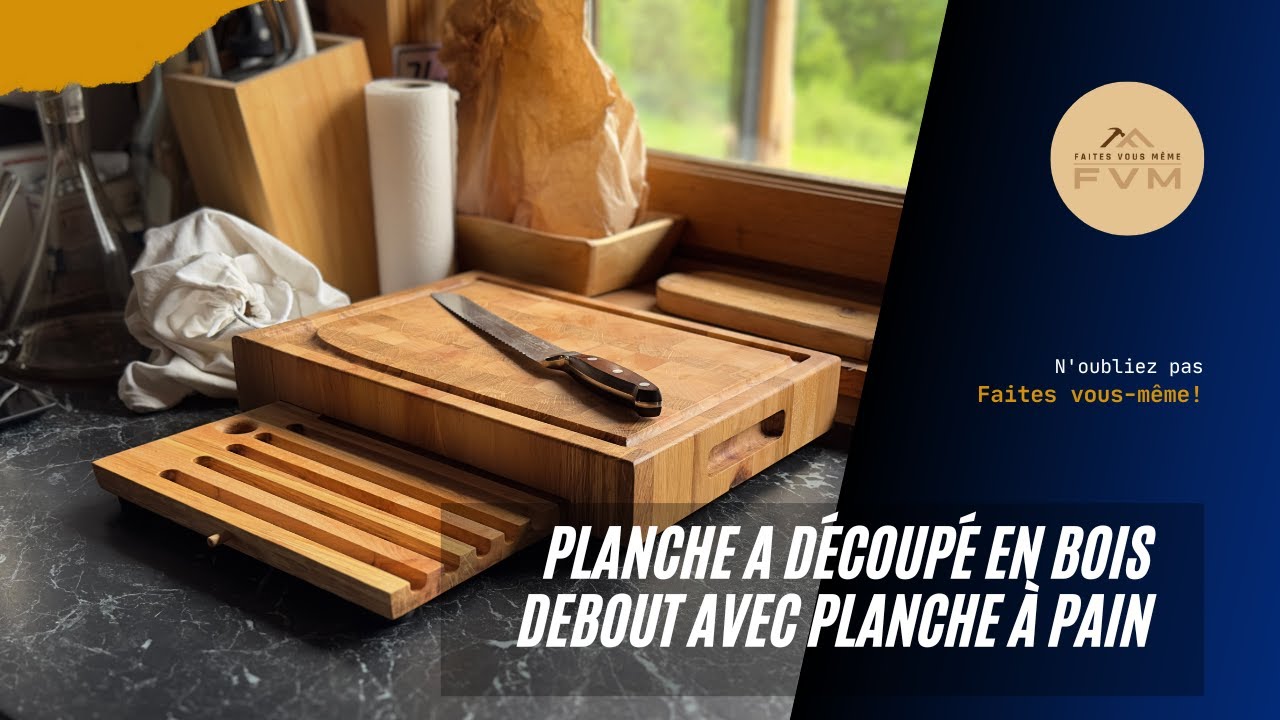 Planche à découper en bois de bout, 2 en 1, billot plus une planche à découper le pain, parti 2