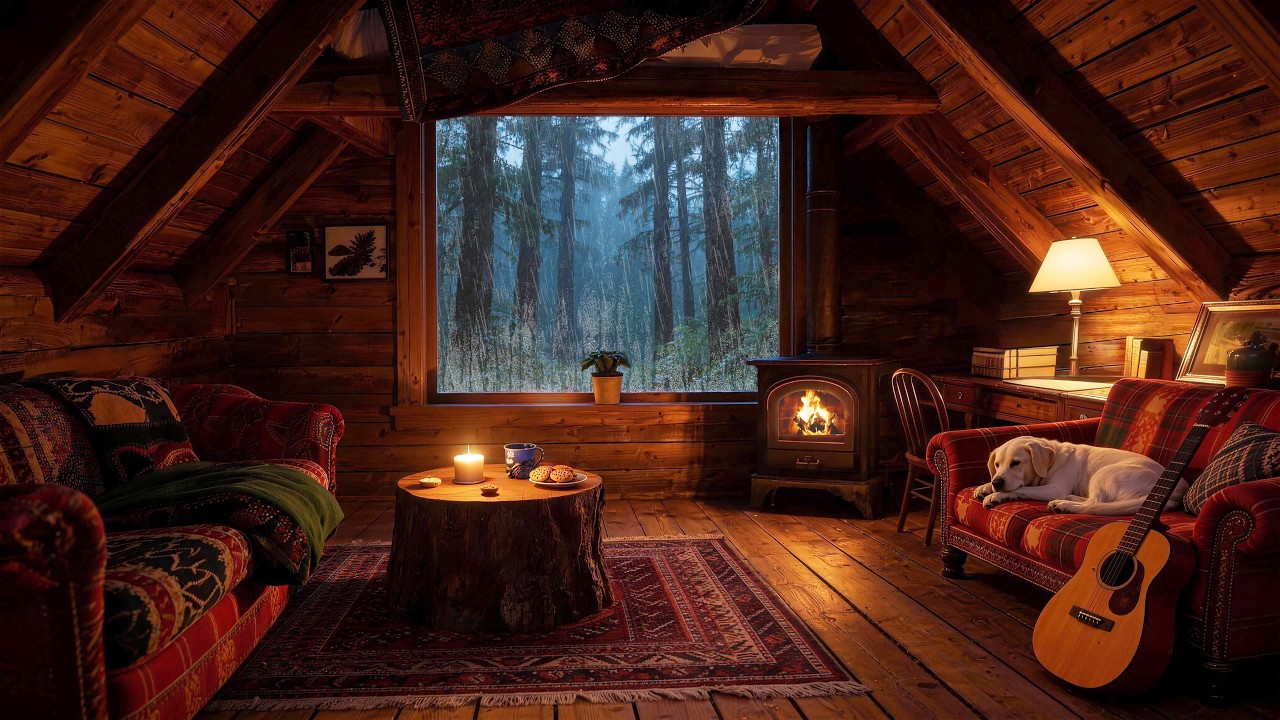 Нежные звуки дождя для сна 🌧 😴 Расслабляющий, теплый камин для исцеления и полного спокойствия