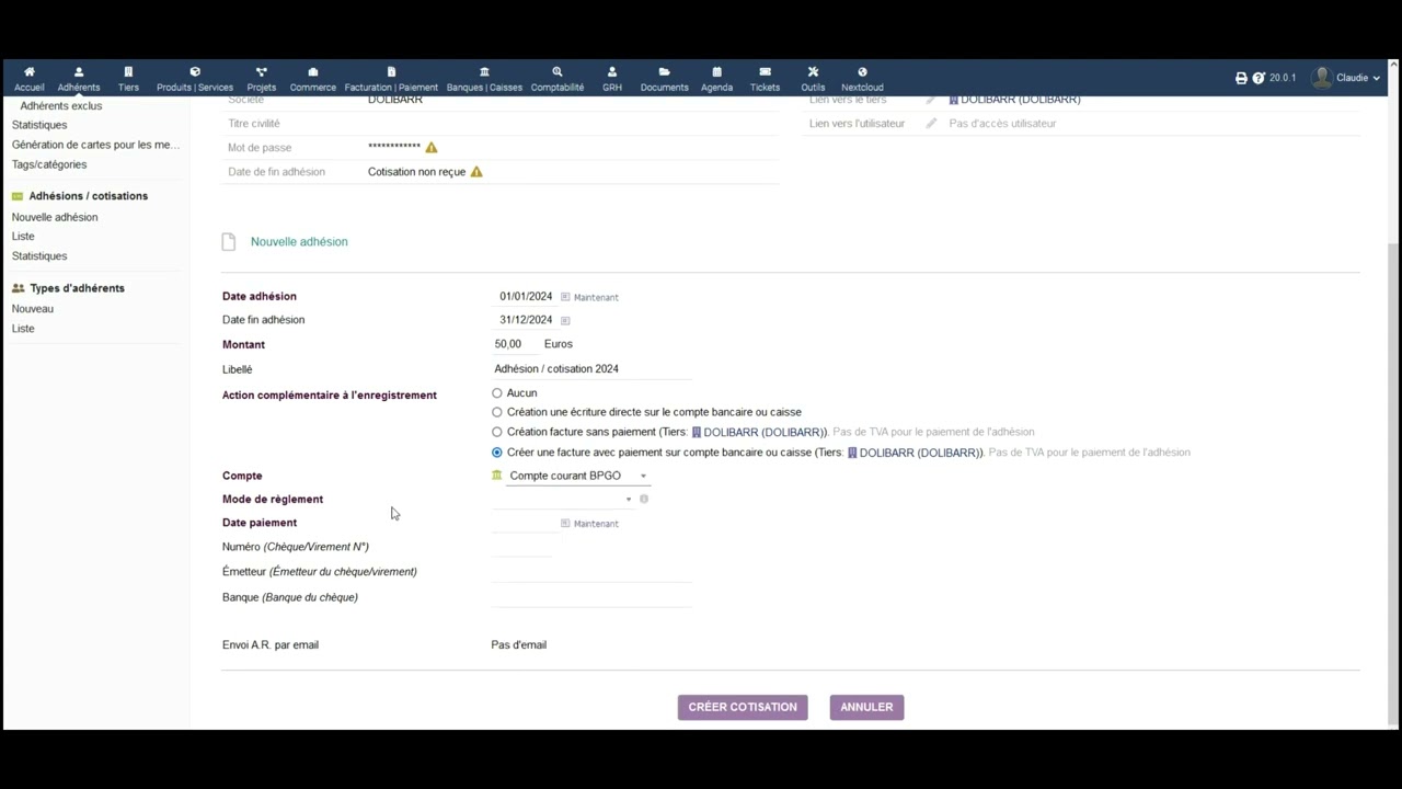Activer et utiliser le module Adhérents dans Dolibarr