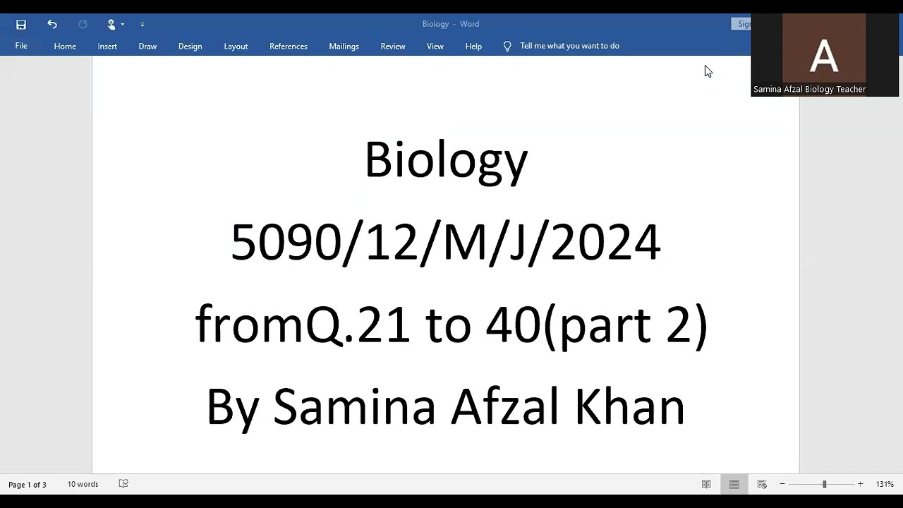 O Level Biology 5090 Paper 12 May June 2024 Part 2 Q 21 to 40
