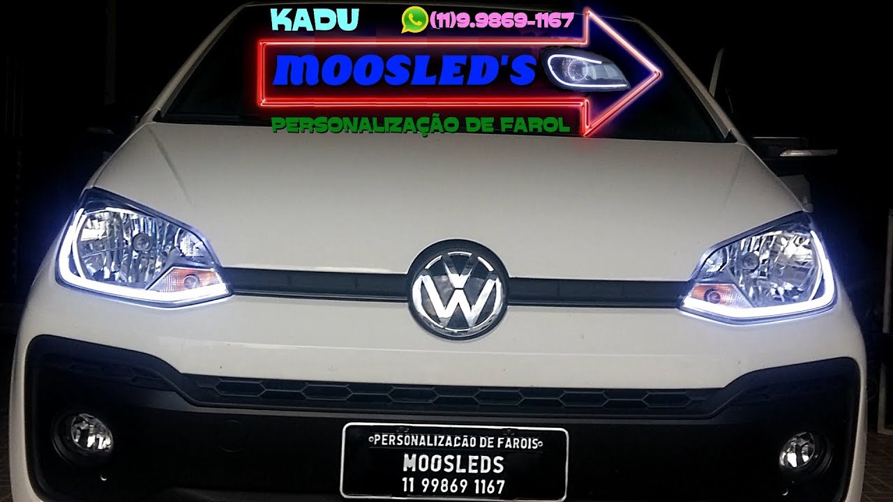 VW UP BRANCO FAROL PERSONALIZADO COM BARRA DE LED CONT&Iacute;NUO 2014 2015 2016 2017 Switchback & Retrofit