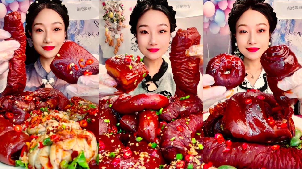 Braised Pork Belly Mukbang ASMR | 매운삼겹살 먹방모음 | 돼지갈비,돼지막창 | 돼지껍질/중국먹방/삼겹살/중국가정식먹방 | 중국돼지고기 먹기 리얼사운드