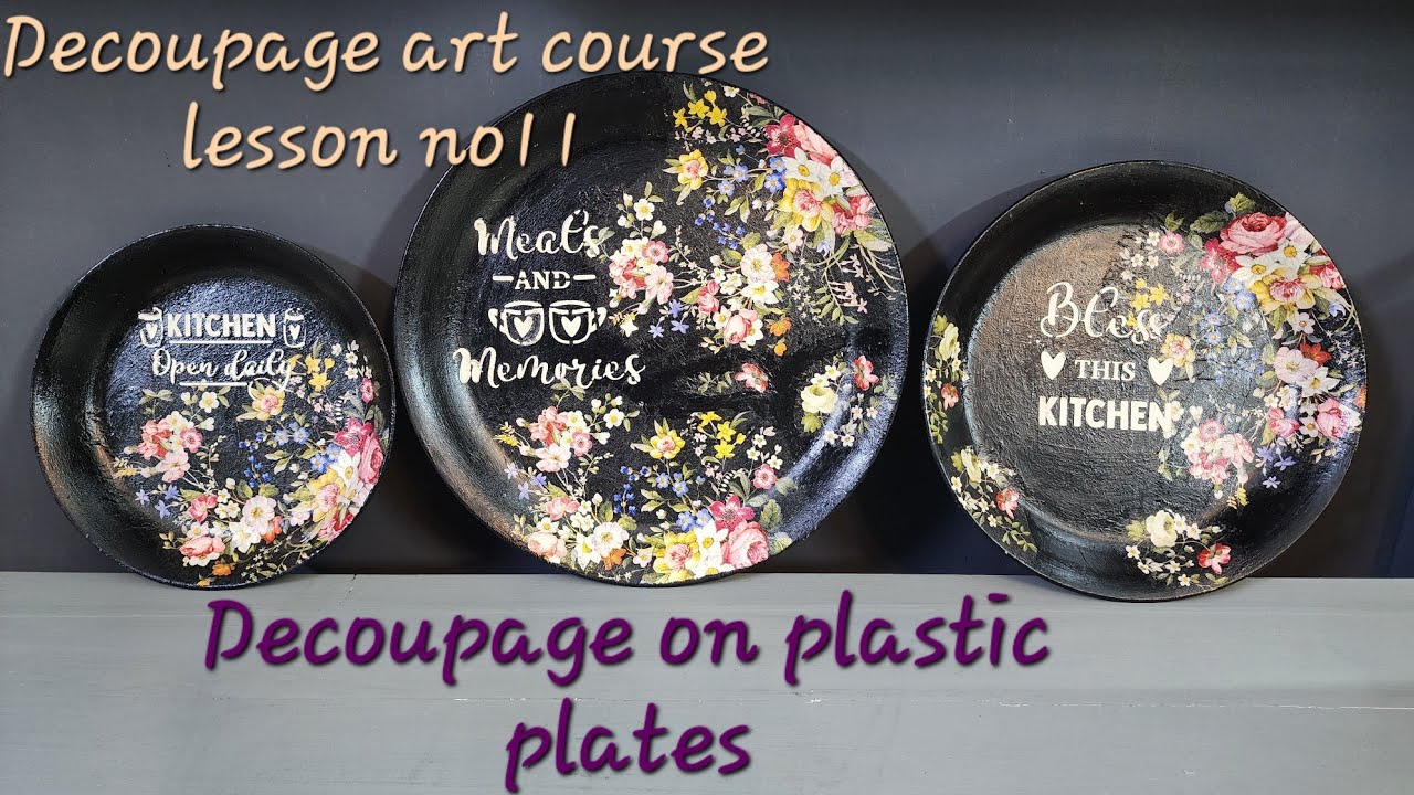 Decoupage on plates, Decoupage with the dark napkin. Lesson no11
