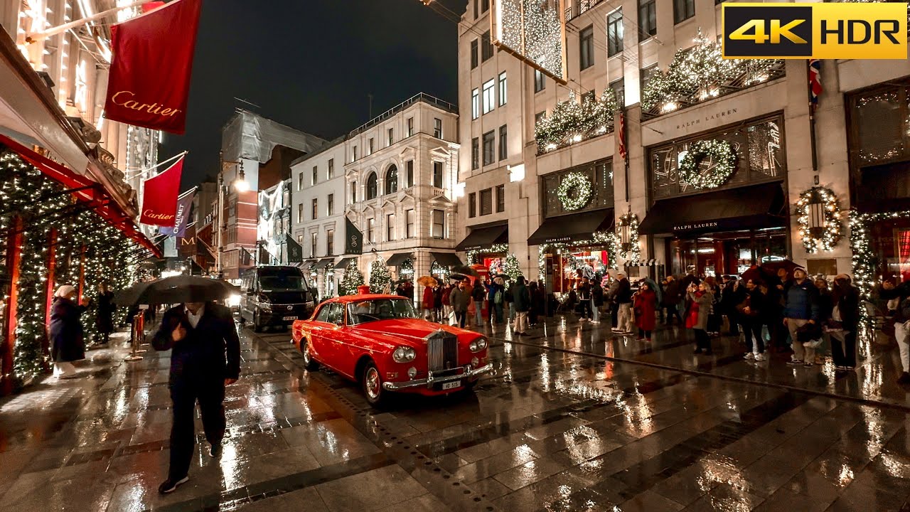 🎄London's Christmas Walk-2024 ☔️ Rainy Night with London's Christmas Lights [4K HDR]