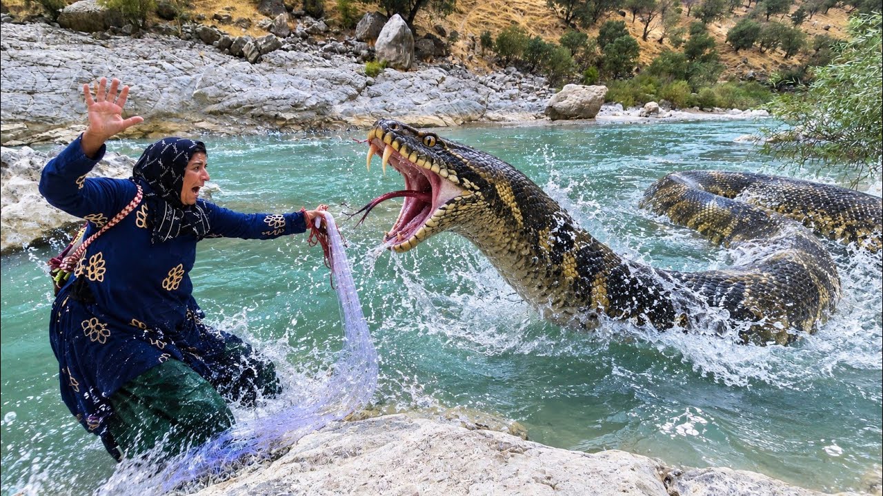 🐍🌊 Ismat vs. a Giant Snake in the Zagros River | A Thrilling Adventure in the Heart of the Wild 🏔️😱