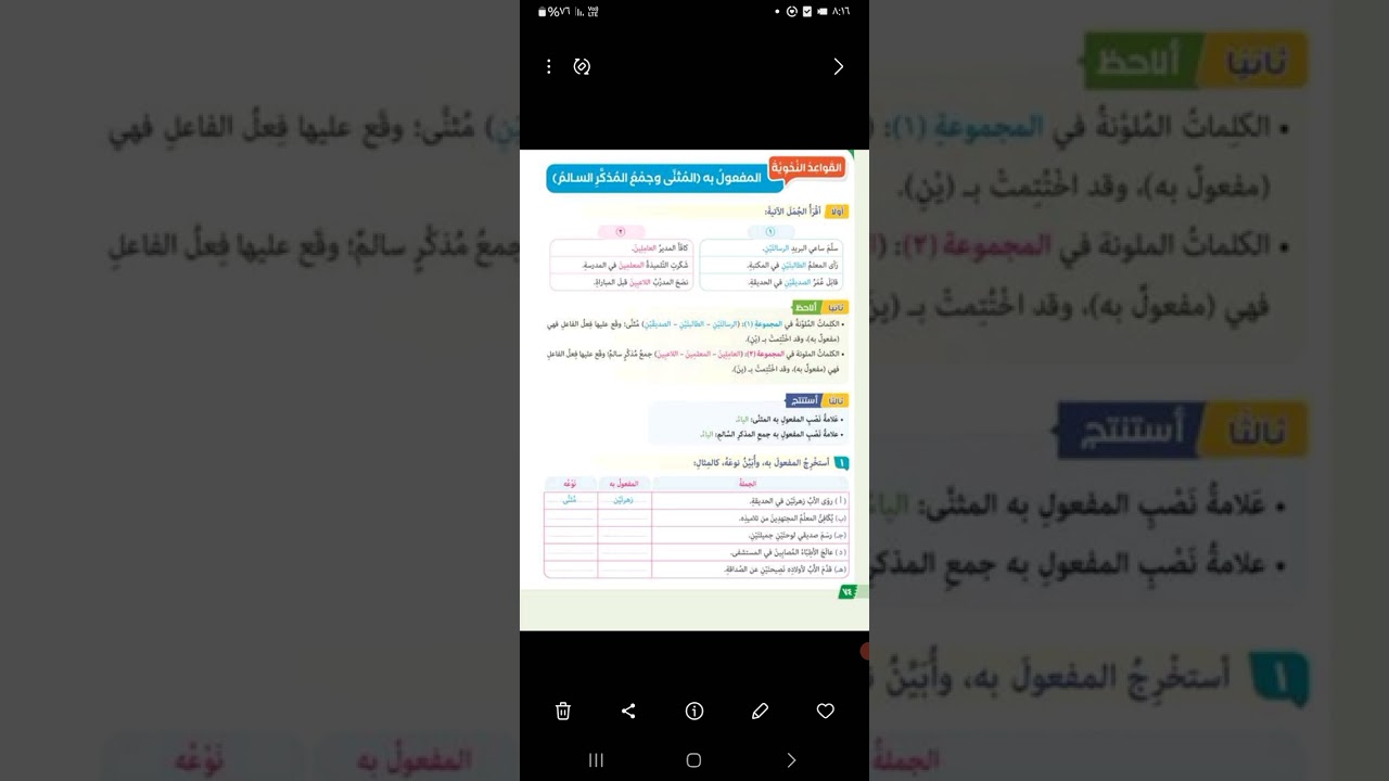 المفعول به(المثنى وجمع المذكر السالم)/ خامسة/ الفصل الأول