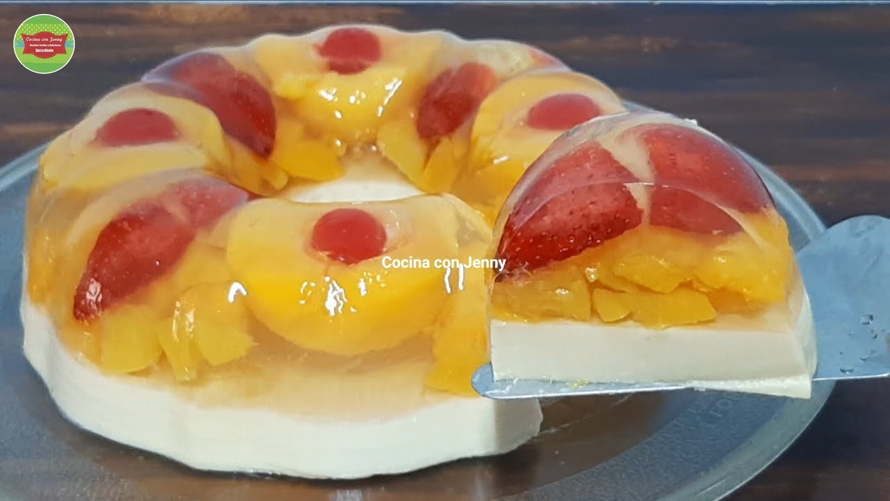 Postre de gelatina de frutas encapsulada y 3 leches fácil y delicioso  /Cocina con Jenny